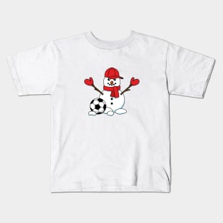 Funny Snowman with Soccer Ball Kids T-Shirt